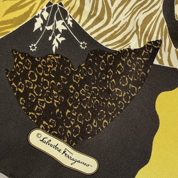 Salvatore Ferragamo - Dark Gray Yellow Multi Silk Scarf - Picture 4 of 4